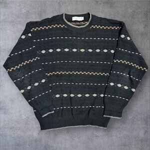 Tricots‎ St Raphael Sweater Mens Md Grid Check Cotton Abstract Cosby Vintage 90s
